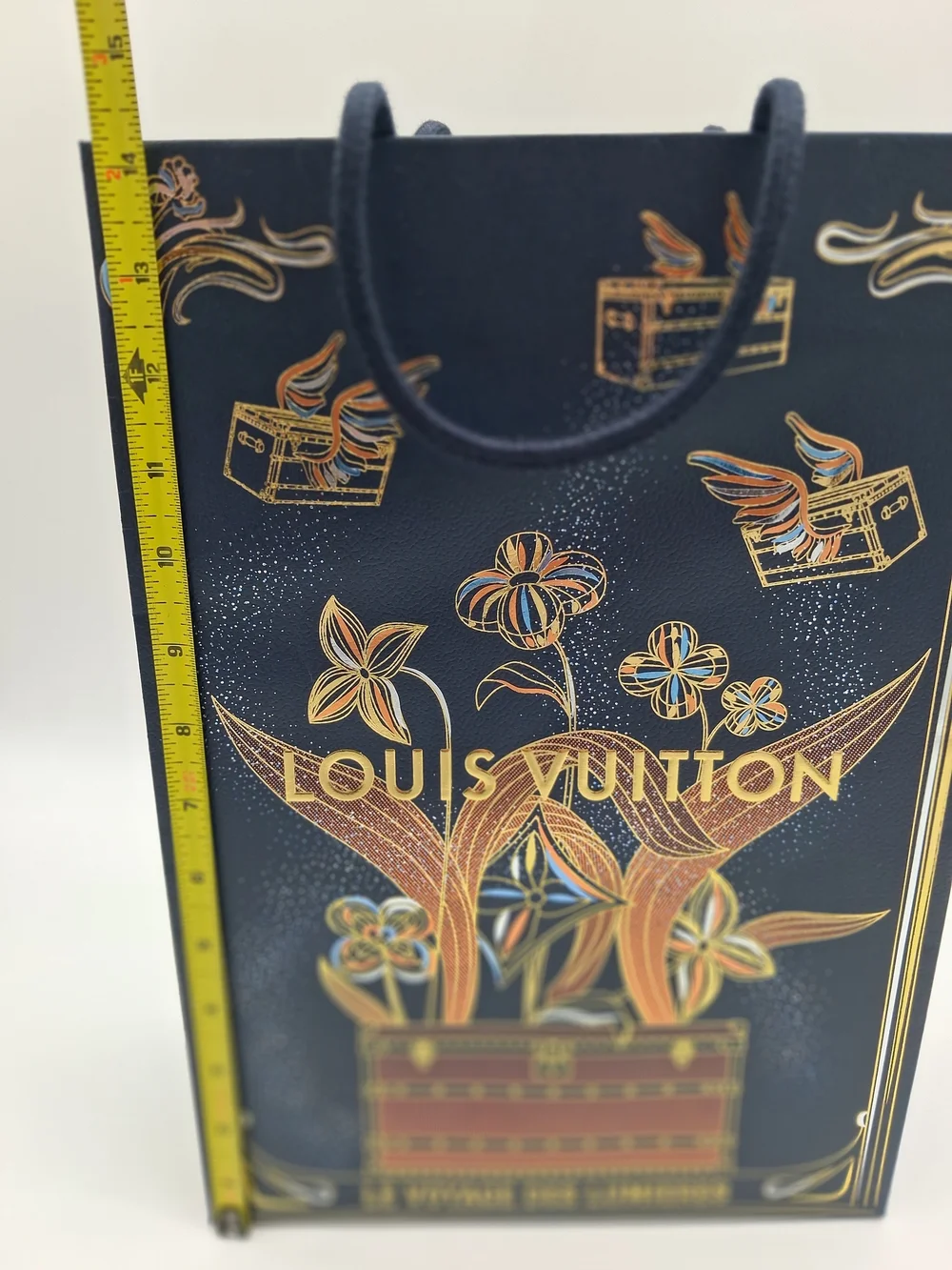 LOUIS VUITTON Le Voyage des Lumières Holiday Gift Bag Trunk Floral Navy Gold